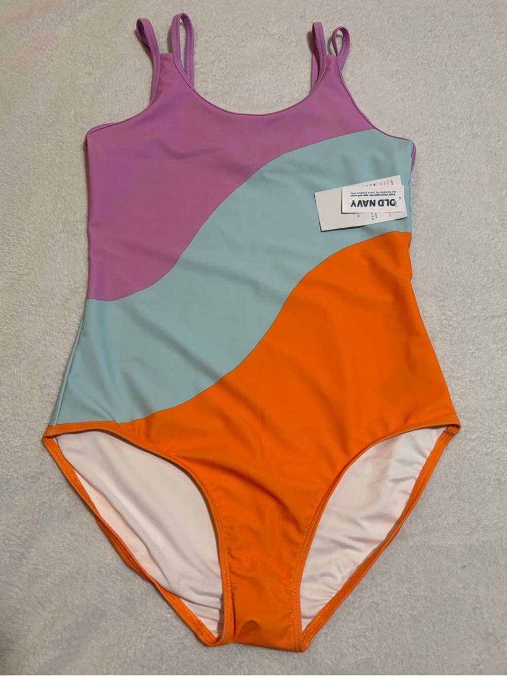 Old Navy Girls XXL One Piece Swimsuit NWT Colorblock Purple Blue Orange